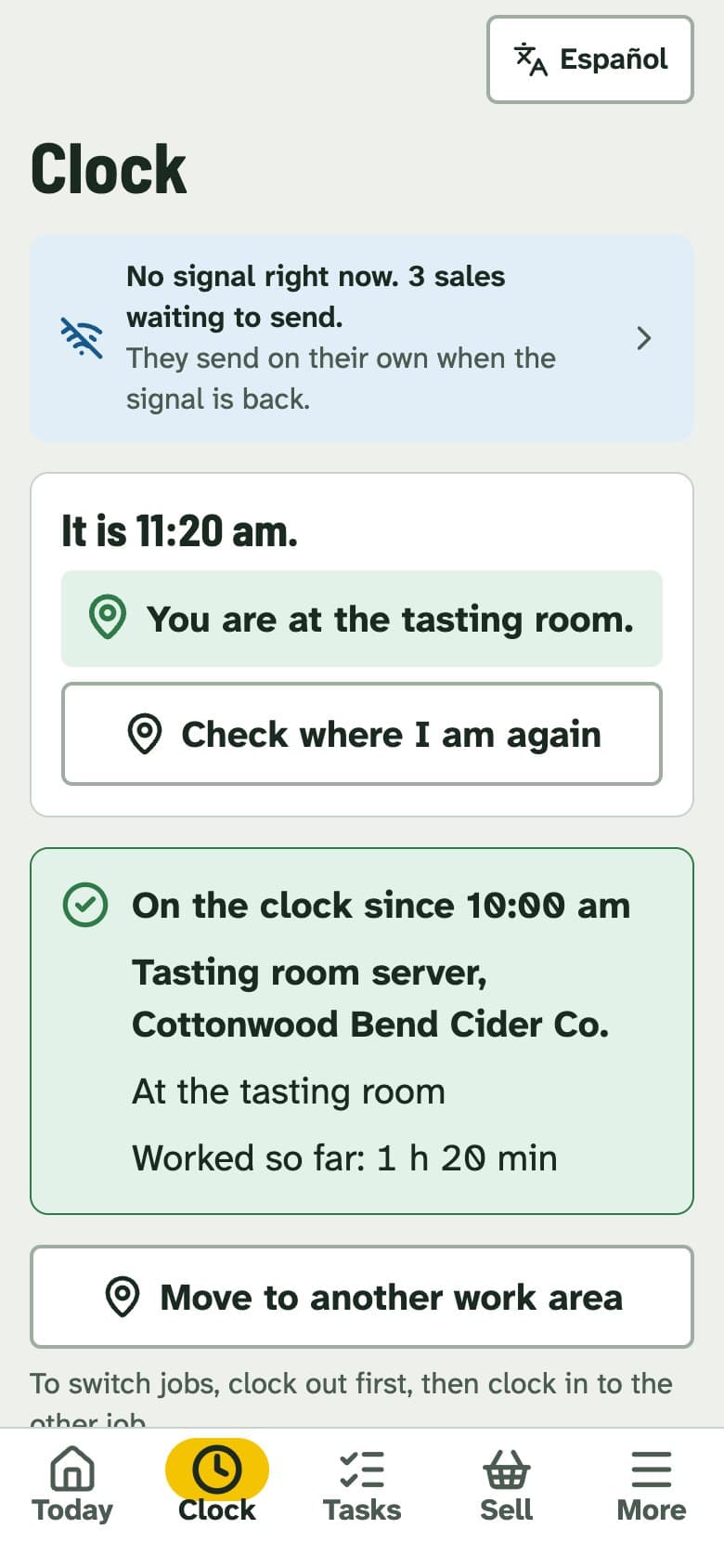 The staff app time clock