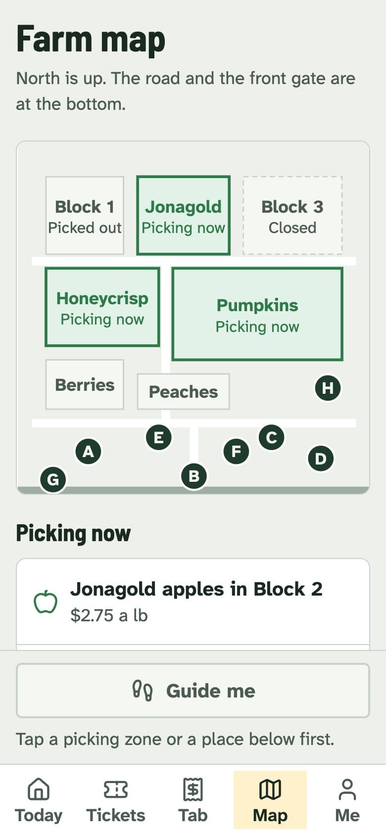 The visitor app farm map